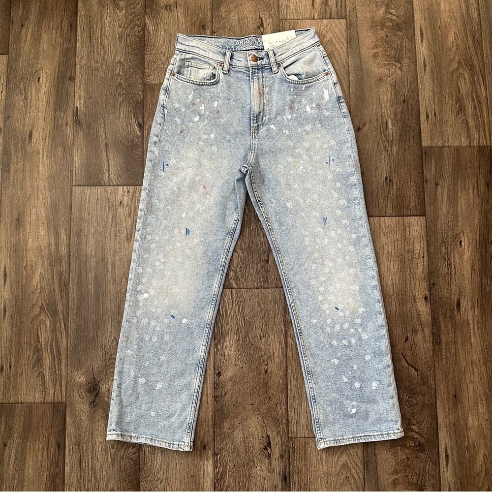 Arizona Jean Vintage Straight High Rise Paint Splash Design Jeans Women’s Sz 6